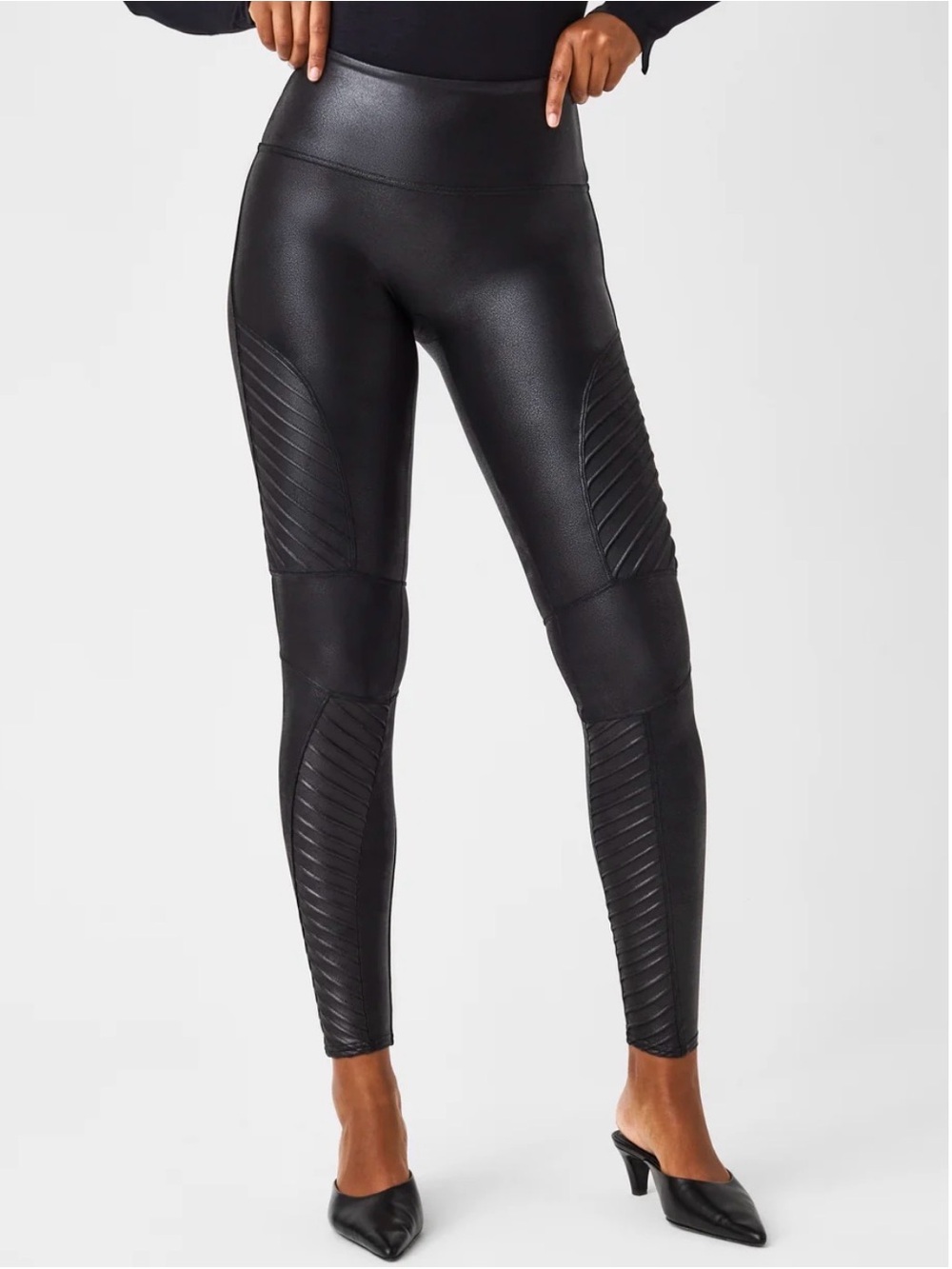 SPANX Black Faux-Leather Moto Leggings